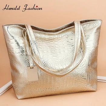 

Herald Fashion Women Sequined Shoulder Bag Handbag Vintage Shopping Leather Ladies Handbag Large Capacity Female Tote Bags Brand