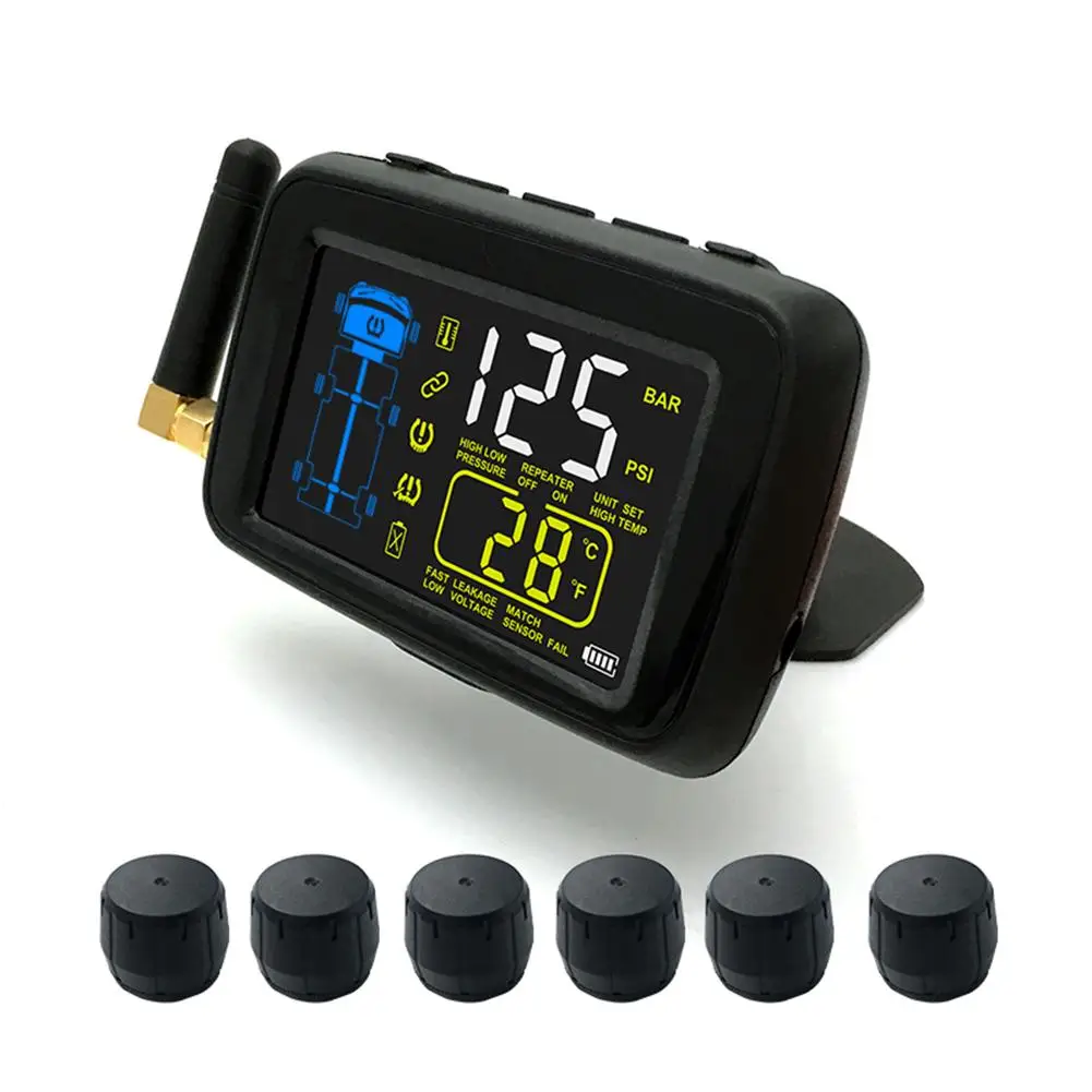 TPMS Автомобильная беспроводная система контроля давления в шинах+ 6 шины для колес внешний датчик цветной ЖК-аккумулятор сменный улучшенный сигнал