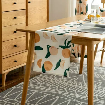

DUNXDECO Table Runner Long Table Cover Fabric Dinner Party Tabelcloth Modern Art Fresh Fruit Peach Print Fabric Decorating