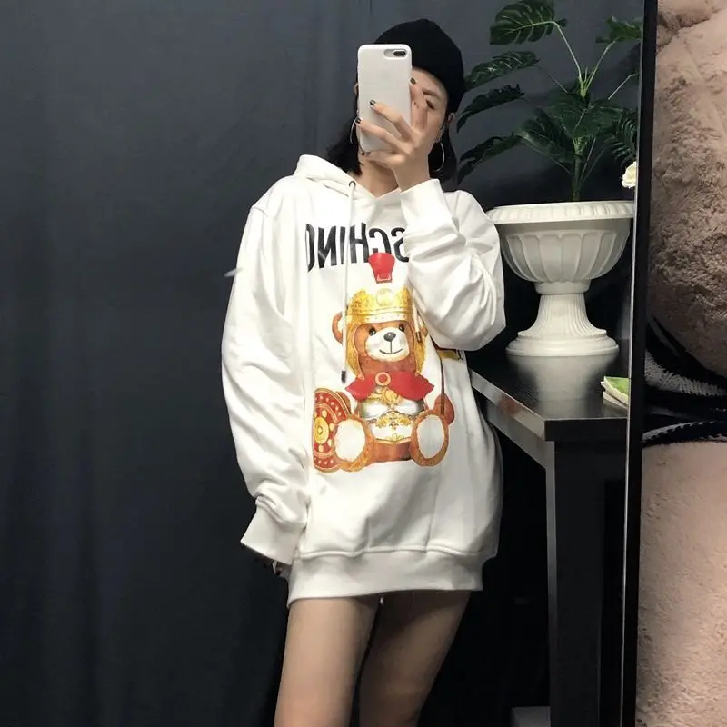Moschino New Hooded Women's Sweatshirt Tide Armor Bear Loose Casual Cotton  Top Korean Couple Cartoon Long Sleeve _ - AliExpress Mobile