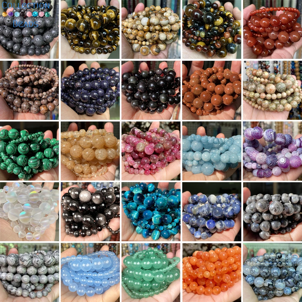 Natural Stone Beads 4 6 8 10mm Tiger Eye Lava Amazonite Turquoises Agates Jaspers Beads For Jewelry Making DIY Bracelet Necklace