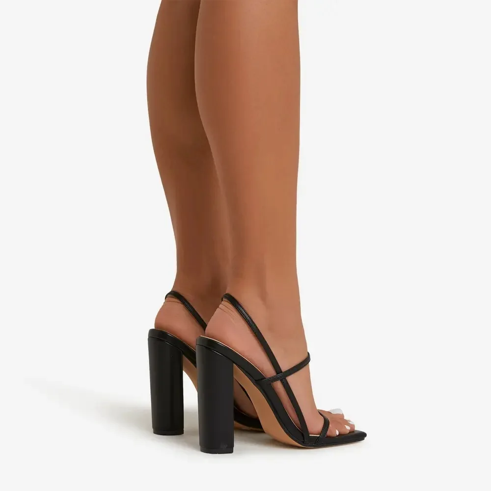 HOT Women Slides Mules Casual Summer Shoes PU Woman Sandals Open Square Toe High Heel Slingback Pumps Thick Heel