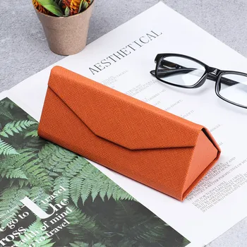 

1Pc Portable Triangle Sunglasses Box Folding PU Waterproof Strong Magnet Eyewear Case Glasses Protective Organizer Solid Color