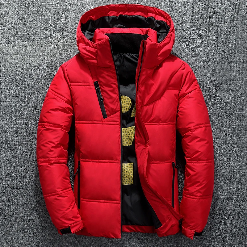Winter Jacket Mens Quality Thermal Thick Coat Snow Red Black Parka Male Warm Outwear Fashion- White Duck Down Jacket Men - Цвет: Красный