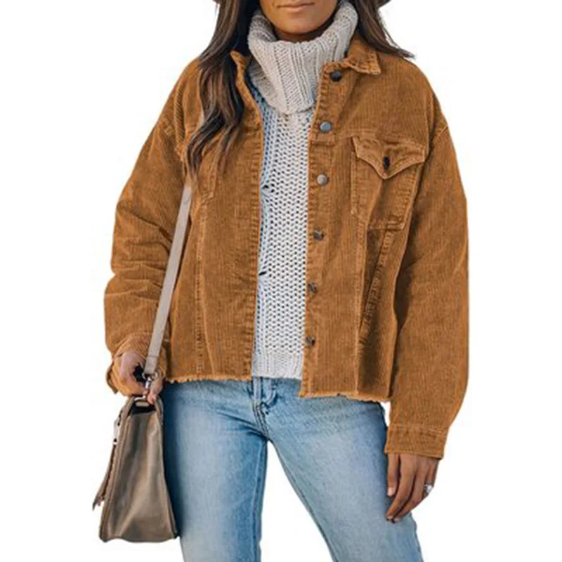 3Xl Women's Coat Jacket New Women's Corduroy Jacket Button Loose Long Sleeve Wild Fashion Simple Ladies