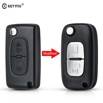 

KEYYOU Entry Modified Folding Flip Key For Peugeot 206 407 207cc For Citroen C4 2005 C5 2009 HU83 Uncut Key Blade Fob 2 Buttons