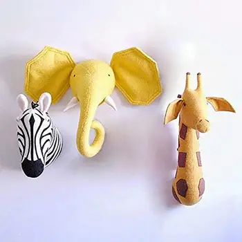 

DishyKooker Cartoon Animal Head Shape Stuffed Wall Hanging Toys Kids Room Decoration