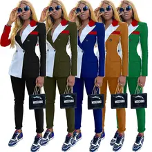 Осенне-зимний спортивный костюм; блейзер с длинными рукавами; брюки; костюм из двух предметов; Повседневная модная одежда; разноцветная форма в стиле пэчворк; D5090