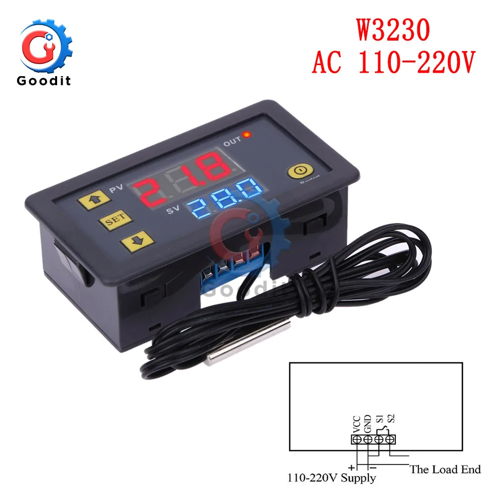 W3230 AC 110-220V W3001 W3002 W3230 светодиодный цифровой термостат Температура Управление; переменного тока 110 V-220 V DC12V 24V терморегулятор нагревательные охладительные Управление - Цвет: W3230 AC 110-220V