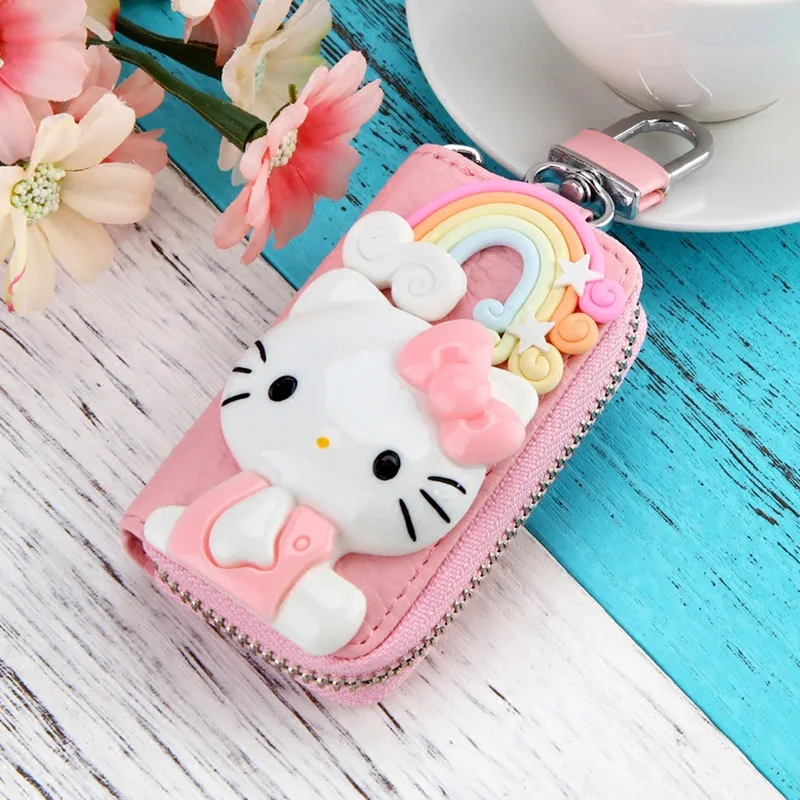 Мультяшная милая кукла hello kitty KT Cat брелок для ключей сумка для ключей креативная Милая автомобильная сумка для ключей Дамская Высококачественная кожаная сумка для ключей