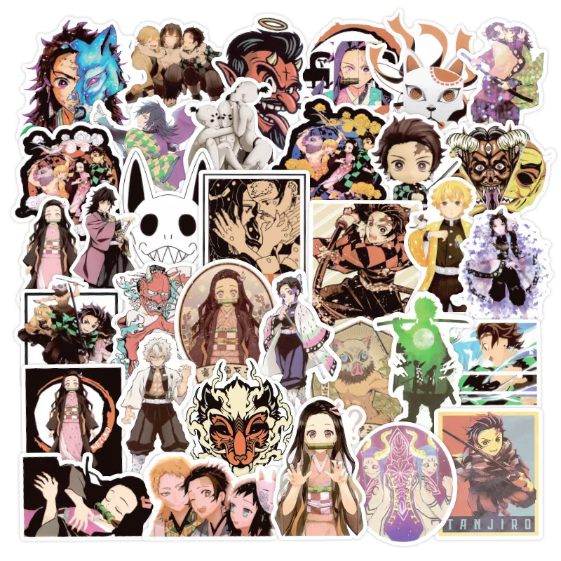 

50PCS Demon Slayer: Kimetsu No Yaiba Anime Sticker Stickers PVC Graffiti Sticker Suitcase Guitar for Children Toys Sticker