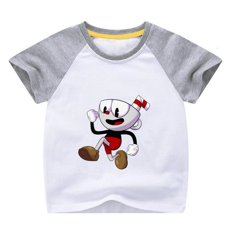 Одежда для малышей Летняя игра Cuphead/забавная комбинированная цветная футболка для девочек детские топы с круглым вырезом, Детская футболка с героями мультфильмов - Color: as picture