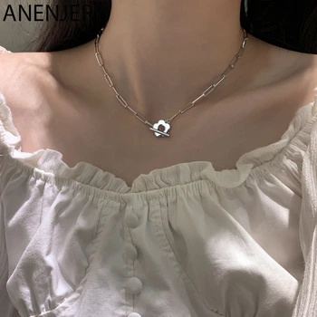 

ANENJERY Square Chain Flower OT Clasp Necklace for Women Clavicle Chain Choker Necklace Jewelry Accessories Gift S-N726