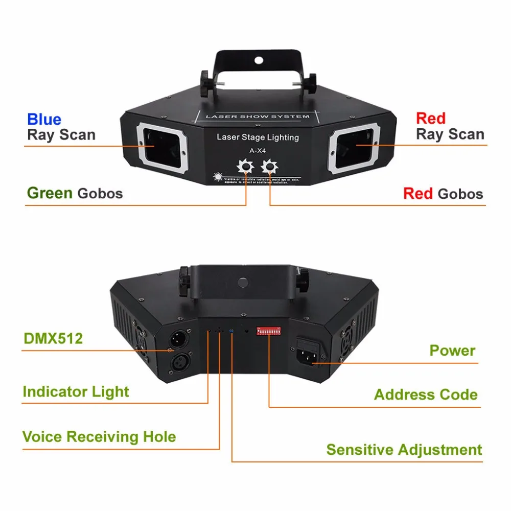 AUCD DMX 4 линзы красный зеленый синий RGB Полноцветный луч сетевой узор