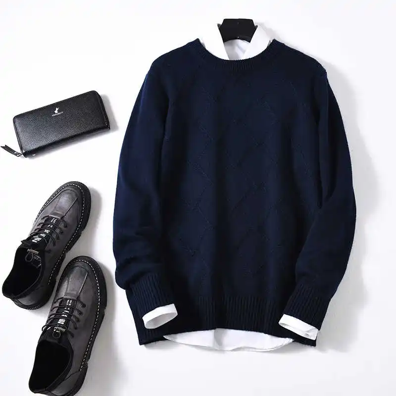 dark blue Осенняя и зимняя мужская водолазка однотонный пуловер свитер - Цвет: dark blue