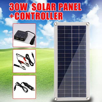 

30W Solar Panel 12V USB Portable Solar Panel Cells+ 10/20/30/40/50A Controller for Car Yacht RV Charging Outdoor Emergency Light