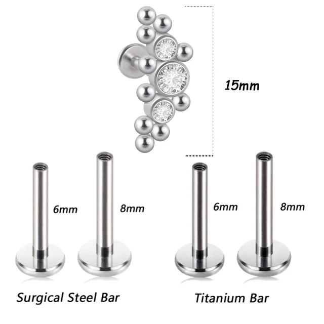 1PC G23 Titanium&Steel 16G CZ Gem Moon Labret Lip Bar Ring Crystal Flower Ear Cartilage Tragus Helix Piercing Screw Fit Top 16g Style Z3