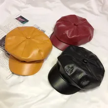 Модный кожаный берет из искусственной кожи, шляпа для женщин, французская теплая шляпа художника, зимняя восьмиугольная кепка, Gorras