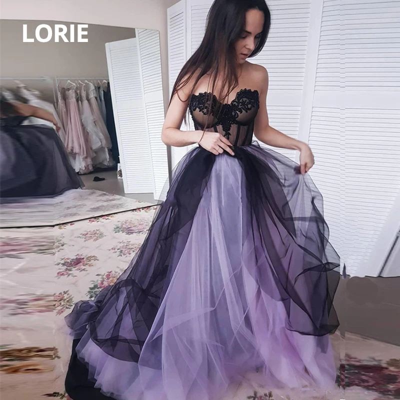 

LORIE Lace up Wedding dresses 2020 Purple with Black A-Line Bridal Gowns Lace Appliques Prom Party Dancing Dresses