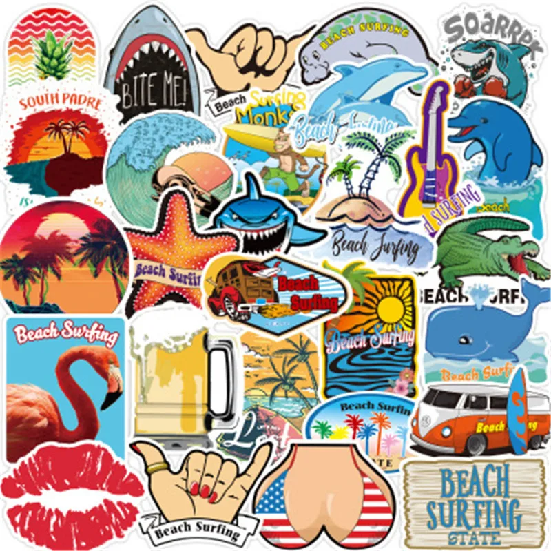 

100Pcs DIY Stickers Seaside Pictures Waterproof PVC Children Mixed Cartoon Toy Sticker for Skate Trunk Bike Motorcycle