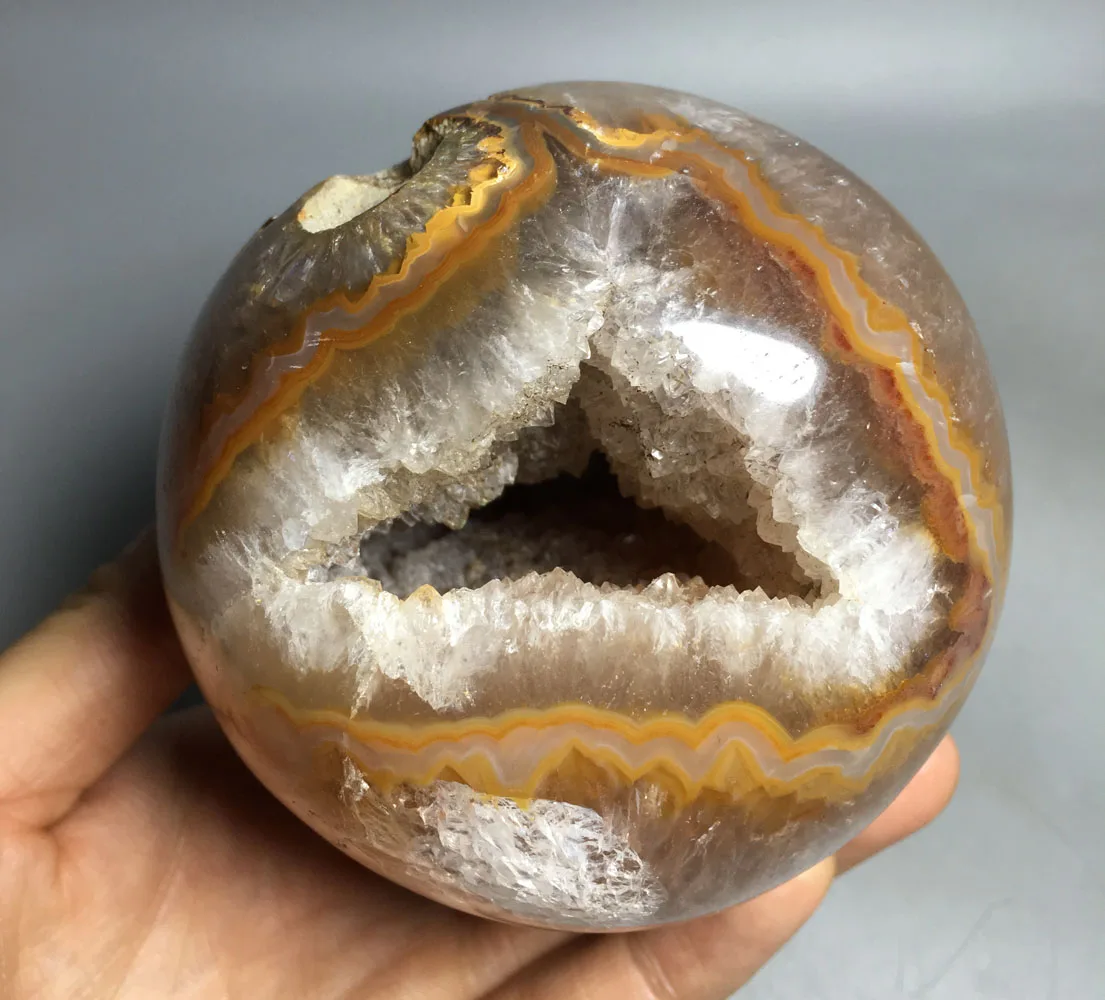 

973g High quality Natural crystal healing Home decoration polishing beautiful agate geode egg