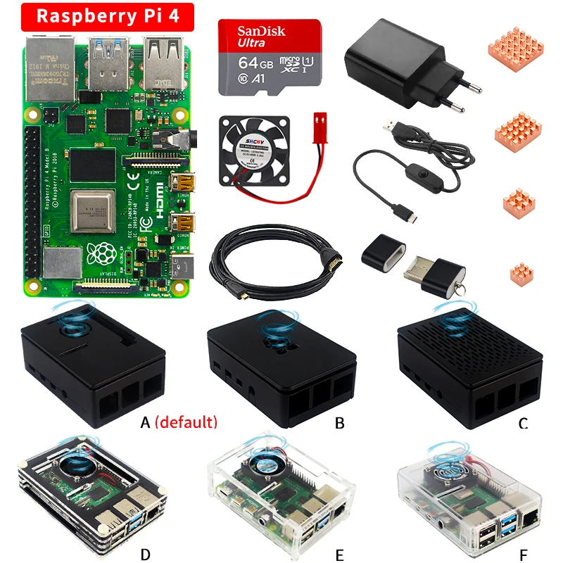 US $83.26 Raspberry Pi 4 Model B 2G4G8G RAM Board SD Card Reader Heat Sinks Cooling Fan Video Cable Power Supply for RPI 4B