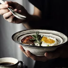 KINGLANG Nordic Ciotola D'epoca Ciotola Piatto Di Ceramica Giapponese Che Servono Ciotole di Minestra Creativo Pasta Piatto Ciotola di Noodle