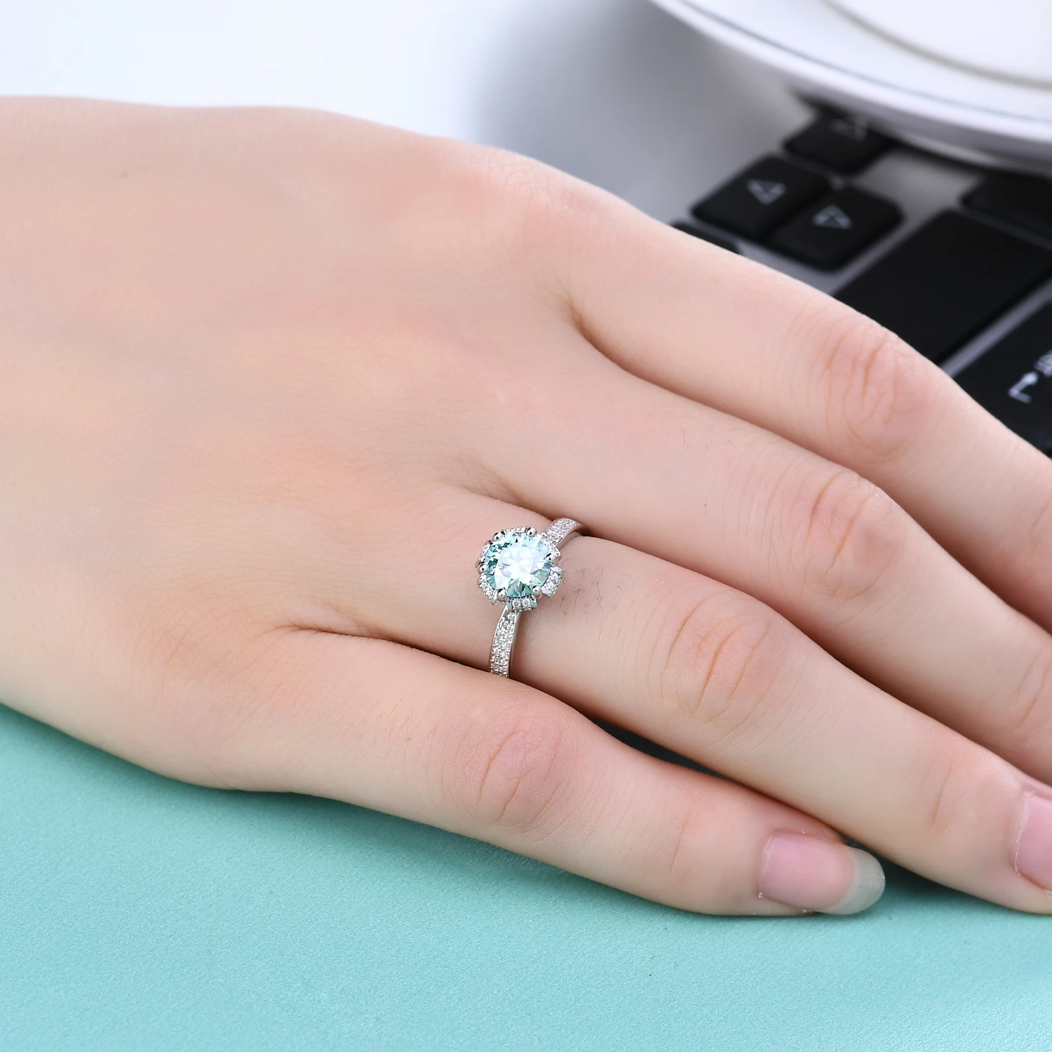RICA FELIZ 925 Sterling Silver Green Moissanite Rings For Women 1.0Ct 6.5mm Round Floral-Style Moissanite Engagement Ring RicaFeliz • 2022