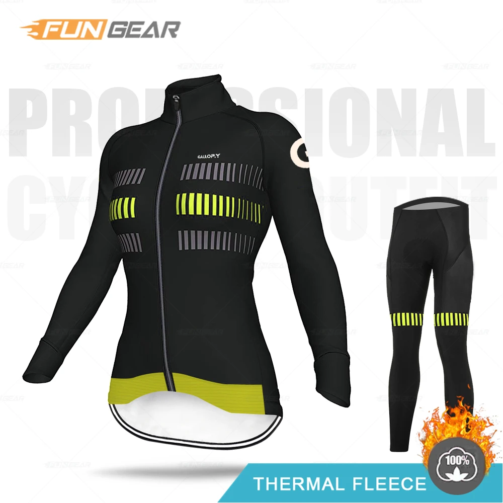 Normal Set Ropa Ciclismo зимняя одежда для велоспорта Женская Термальная флисовая майка комплект одежды с длинными рукавами теплый комбинезон для шоссейного велосипеда - Цвет: Normal Set