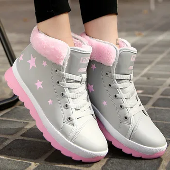 

JAYCOSIIN 2019 Fashion Woman Winter Warm Ankle Boots Female Super Warm Plush Casual Flats Shoe Ladies Leather Lace Up Short Boot