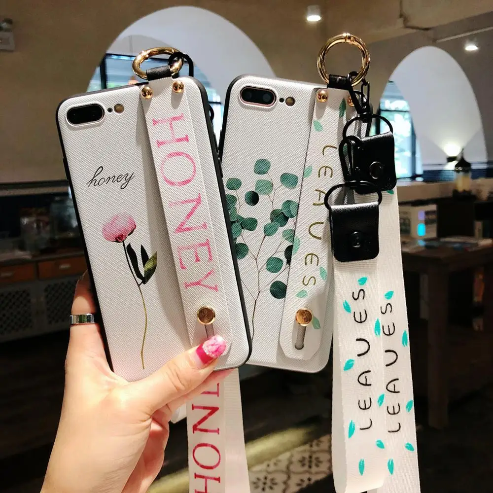 Цветной ремешок на шею запястье чехол-подставка с цветами для iPhone XR XS max X