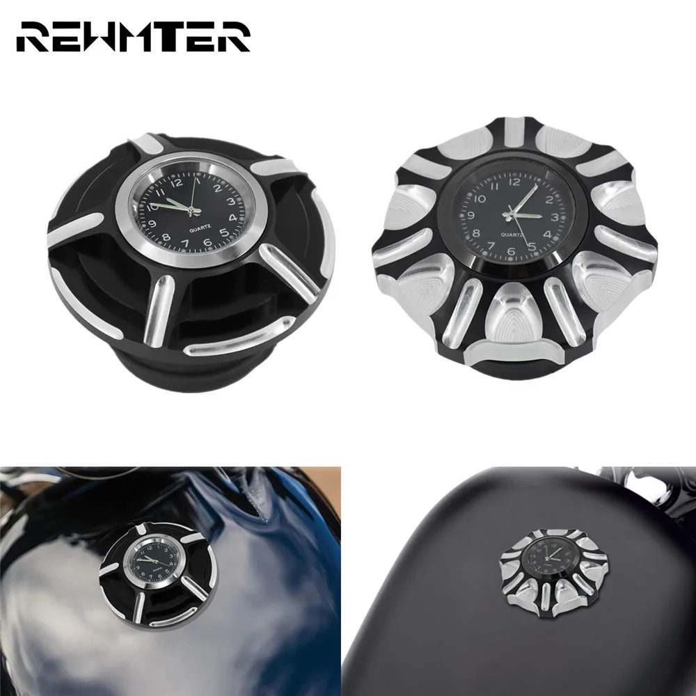 

Motorcycle Oil Gas Tank Cap Fuel Gas Cover With Clock For Harley Dyna Street Bob Sportster XL 883 1200 Softail Breakout Touring
