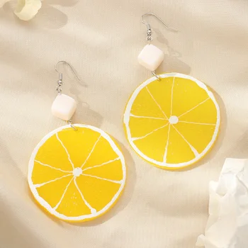 

2020 New Fruit Style Fashion Lemon Earrings for Woman Long Design Oranges Dangler Eardrop Clasp Charms Jewelry Accessory