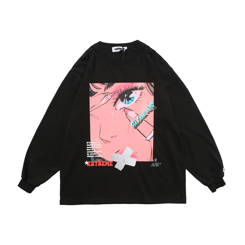 Футболка в стиле хип хоп с длинным рукавом и принтом для девушек|Толстовки