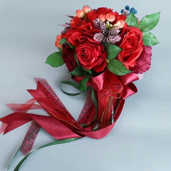 

2020 Romantic Burgundy Wedding Bouquet Artificial Silk dark red Roses Bride Bouquet Flowers Wedding Accessories New Bridesmaid