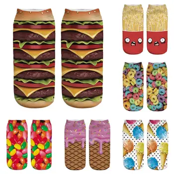 

Food and candy Burger/Ice Cream/Macarons/Fries 3D Printed cotton short ankle socks for women ladies harajuku Casual socks