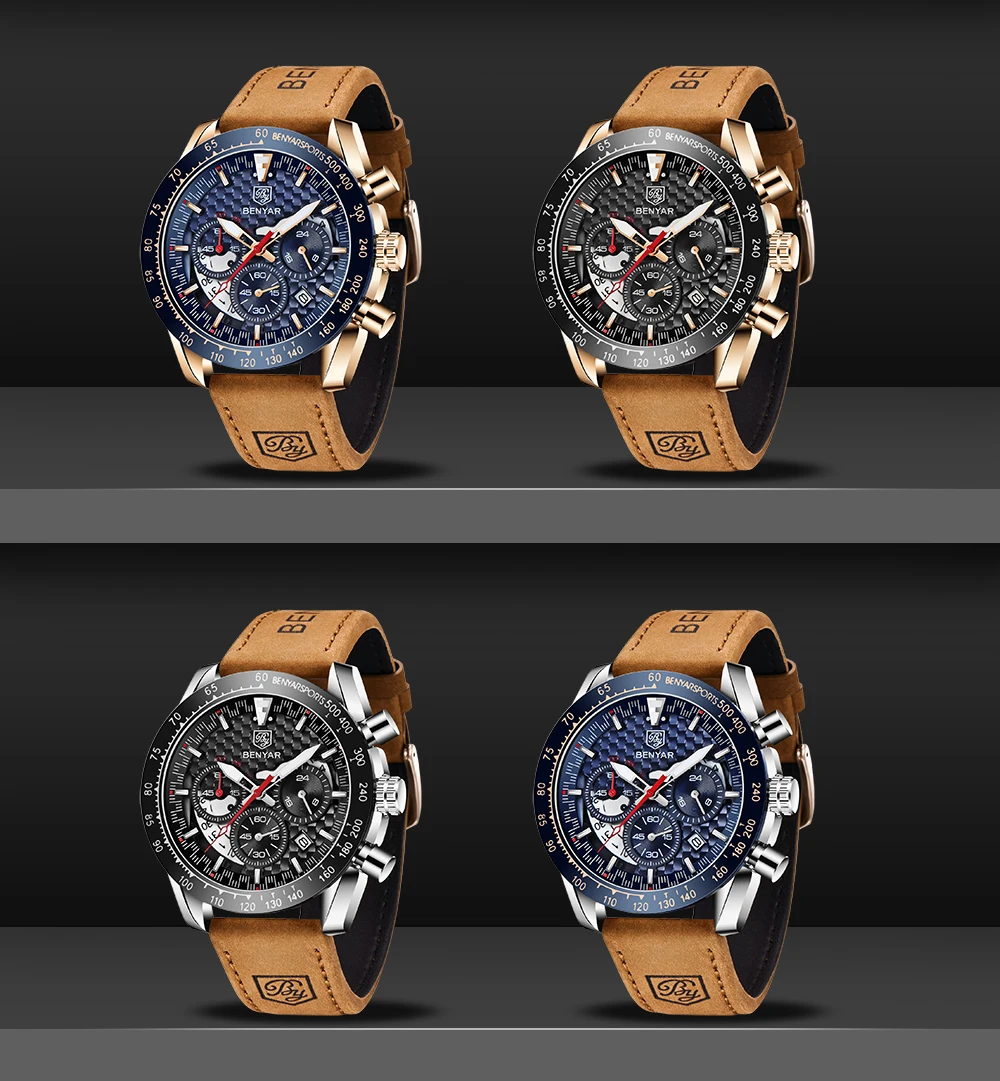 2021 New BENYAR Top Brand Men's Quartz Watch Luxury Waterproof Business Sports Chronograph Military Watch Men Clock Reloj Hombre