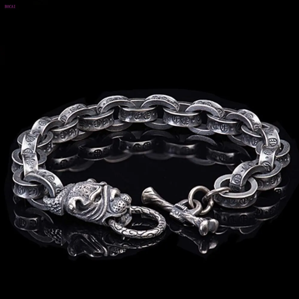 Чистый серебряный браслет человек шесть символов истина S925 Серебряный браслет с бульдогом тайский серебряный орнамент собака Зодиак для мужчин