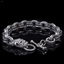 Чистый серебряный браслет человек шесть символов истина S925 Серебряный браслет с бульдогом тайский серебряный орнамент собака Зодиак для мужчин