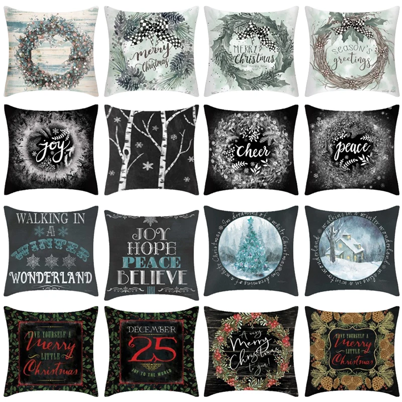 

Chirstmas Pillow Case Linen Cartoon Cushion Cover for Sofa Car Christmas Tree Decorative kussenhoes 18x18