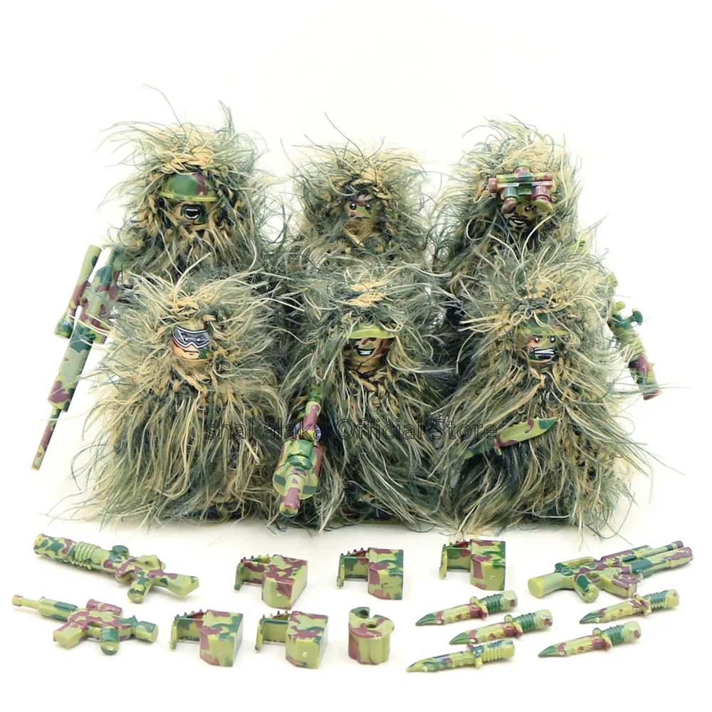 6 Pz Militare Ghillie Suit Boat Camouflage Soldier Army Ww2 Swat Diy Building Blocks Figure Giocattoli Educativi Regalo Per Ragazzi Set