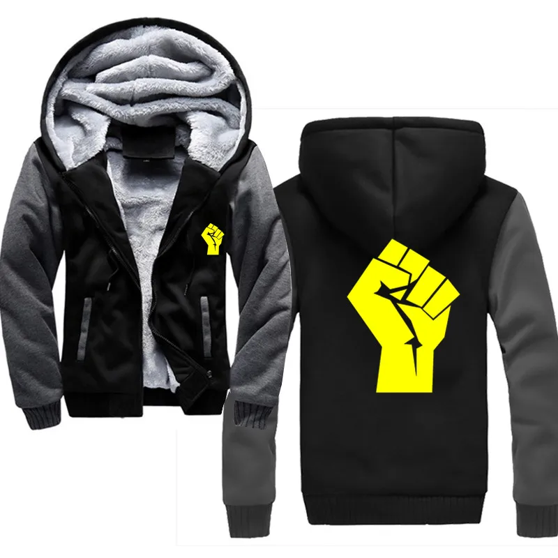 Angry Fist Graphic Hand зимняя мужская толстовка с капюшоном Повседневная теплая толстовка с капюшоном мужская Толстая спортивная куртка - Цвет: dark grey