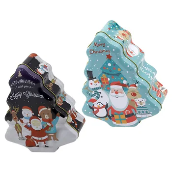 

2Pcs Xmas Tinplate Packing Box Xmas Tree Shape Candy Boxes Gift Wrapping Case