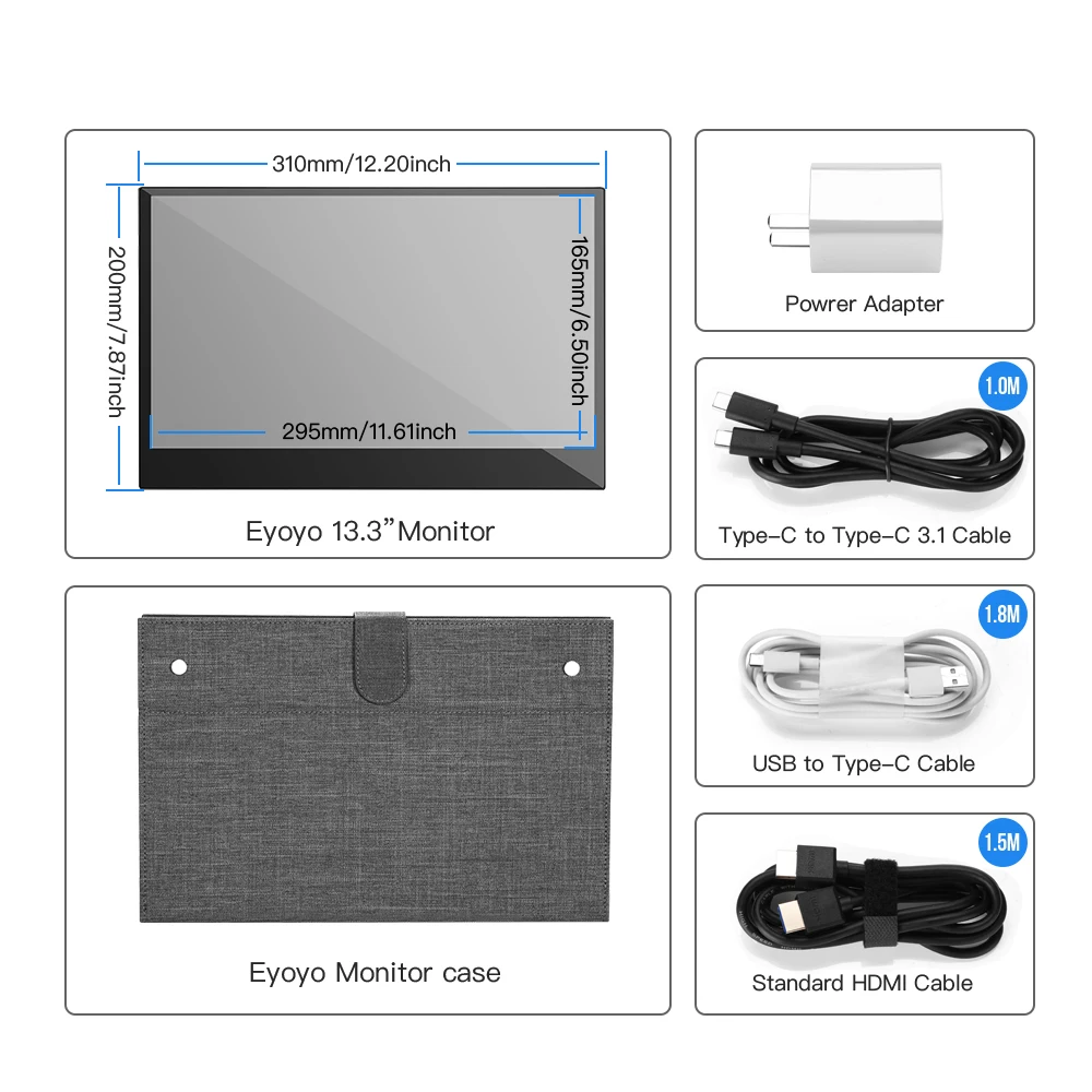 Eyoyo-Panel de pantalla táctil portátil de 13,3 pulgadas, Monitor para juegos, 1920x1080 IPS, HDMI, Mini portátil, altavoz Dual incorporado con entrada tipo C