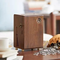 Lockable Black Walnut Wooden Piggy Bank, Money Box, Banknotes Savings Box, Coin Purse 2