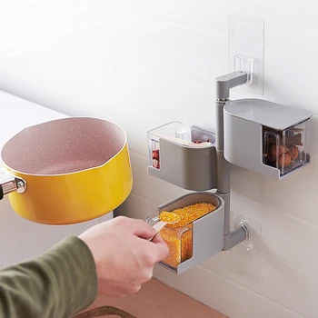 

Condiment Box Kitchen Storage Box Plastic Container Wall-Mounted Rotatable Condiment Box Multi-Layer Drawer Condiment Box