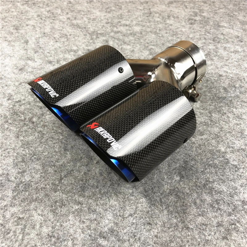 1 шт. Akrapovic глянцевый/матовый карбоновый выхлопной двойной наконечник автомобильный глушитель двойные трубы для выхлопной системы Двойные наконечники автомобильные аксессуары - Цвет: F- GLOSSY BLUE