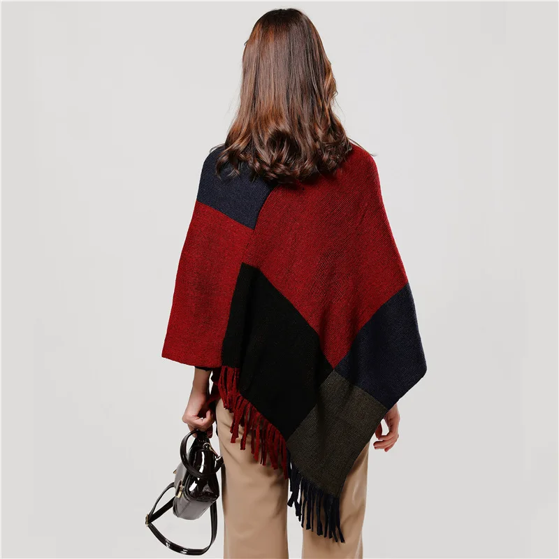 Fashion Winter Scarf for Women Wool Knitted Feel Poncho Capes Scarves Soft Warm Shawl Lady Cashmere Warps Stole