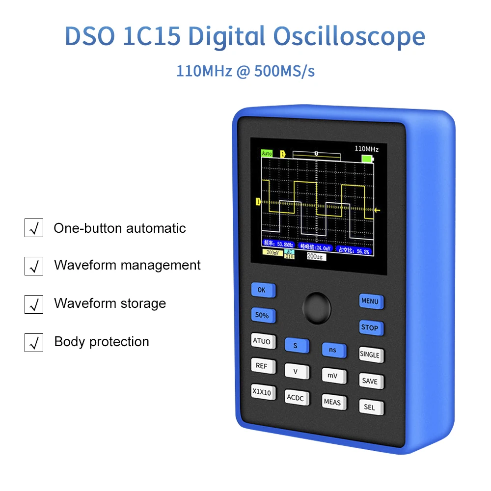 DSO1C15 портативный цифровой осциллограф 500 мс/с частота дискретизации 110 МГц