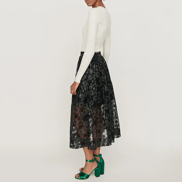

2019 autumn and winter new women's sequins decorative fireworks pattern women ball gown mesh skirt